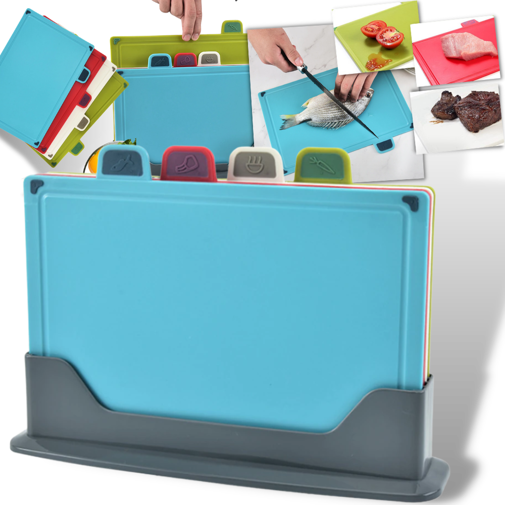 Set de 4 planches à découper avec support