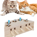 Jouet interactif en bois à 5 trous pour chat