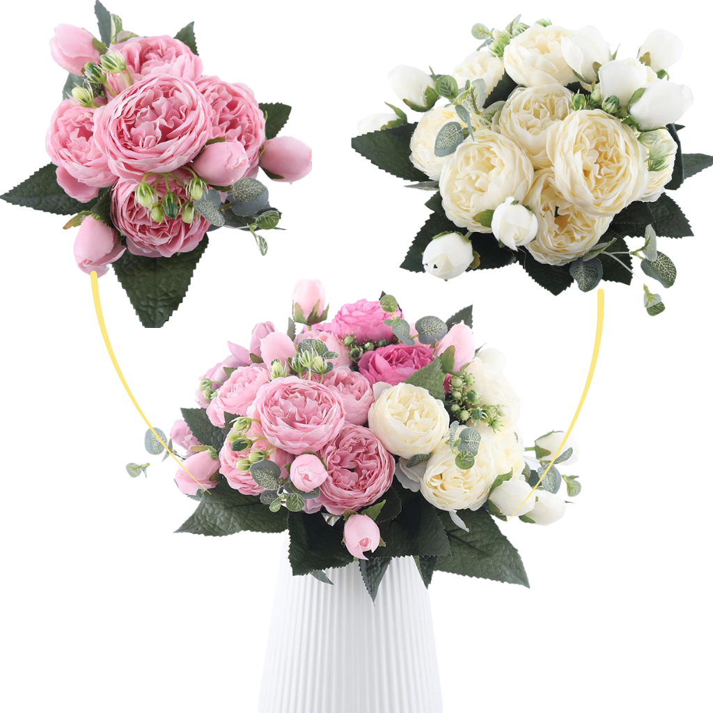 Bouquet de fleurs artificielles en soie, pivoines et roses