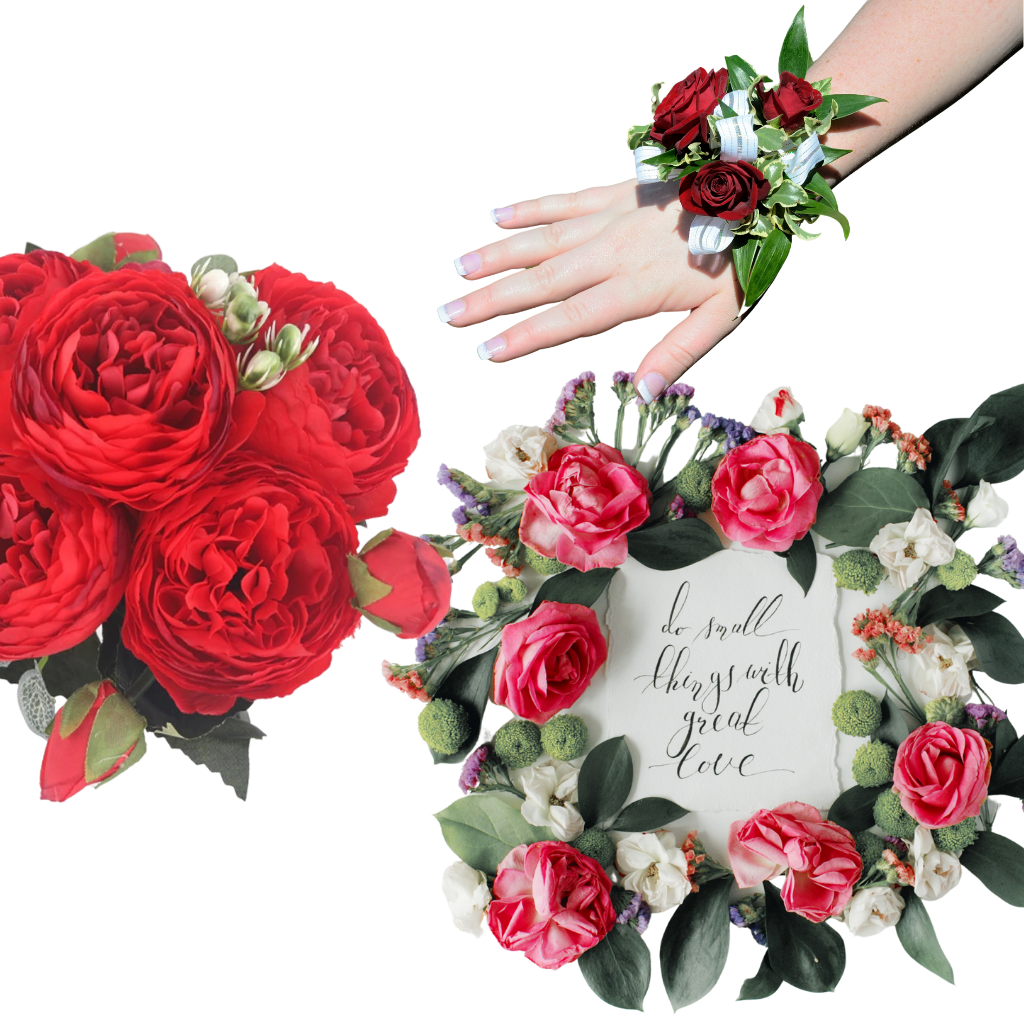 Bouquet de fleurs artificielles en soie, pivoines et roses