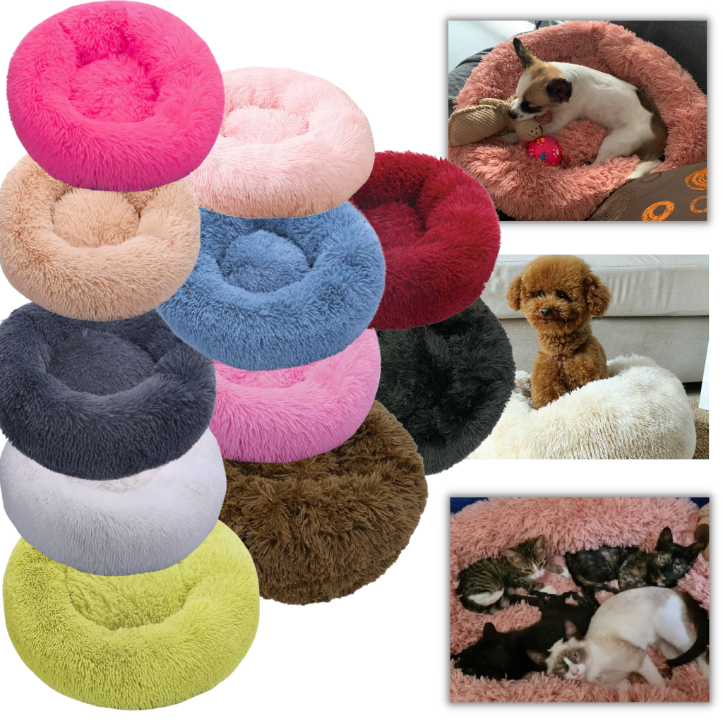 Lit en peluche en forme de donut pour animaux de compagnie
