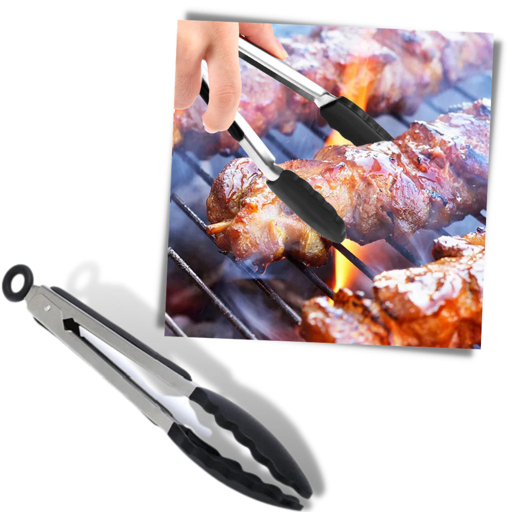 Pince de barbecue en acier inoxydable avec poignée en silicone