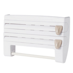 Support mural 4-en-1 pour film étirable et papier essuie-tout