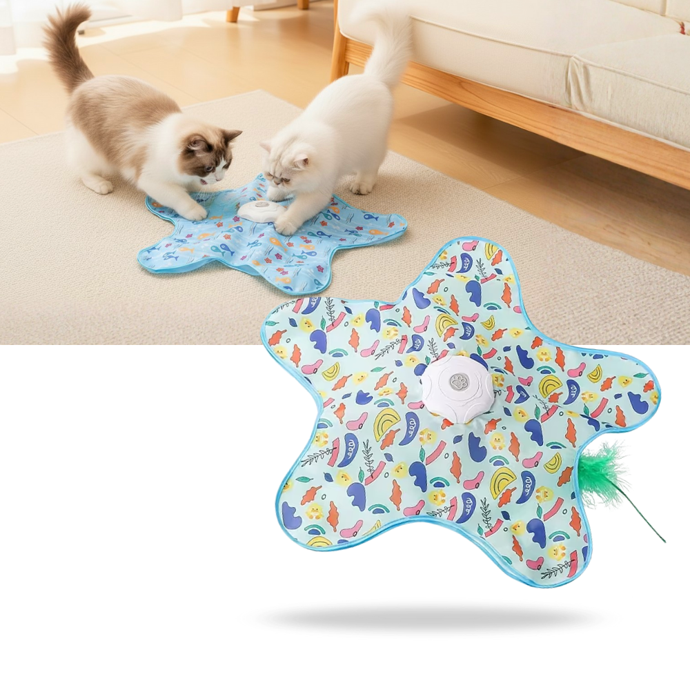 Jouet tapis interactif à plumes pour chatons en phase de dentition